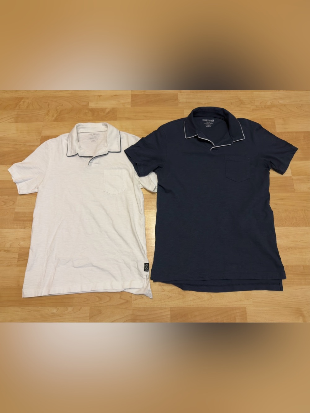 2 Todd Snyder Made In LA Tipped Montauk Polos - Size XS (Navy Blue & White)
